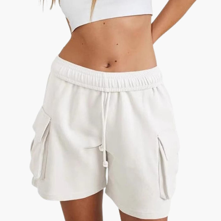 Women's Cargo Shorts with Elastic Waist and Utility Pockets