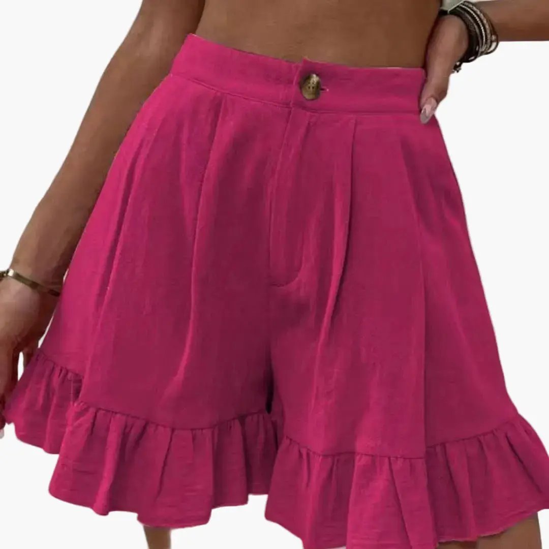 Women's Cotton Shorts with Wide Legs and Elastic Waist