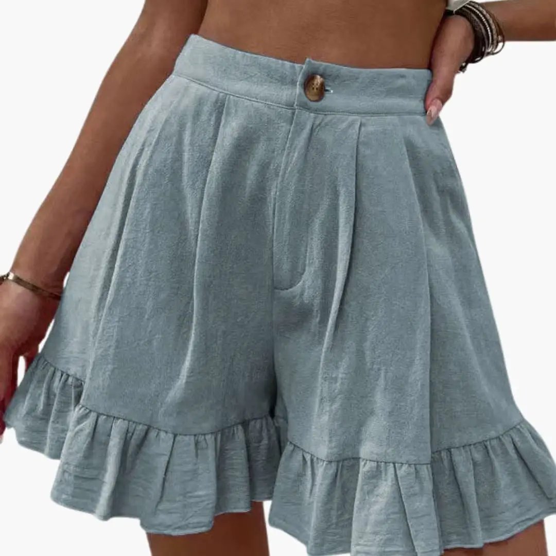 Women's Cotton Shorts with Wide Legs and Elastic Waist