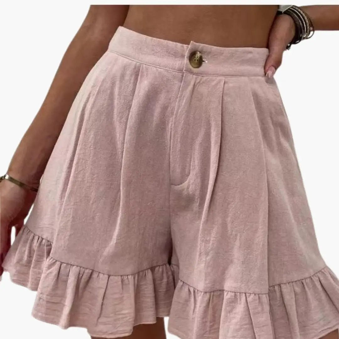 Women's Cotton Shorts with Wide Legs and Elastic Waist