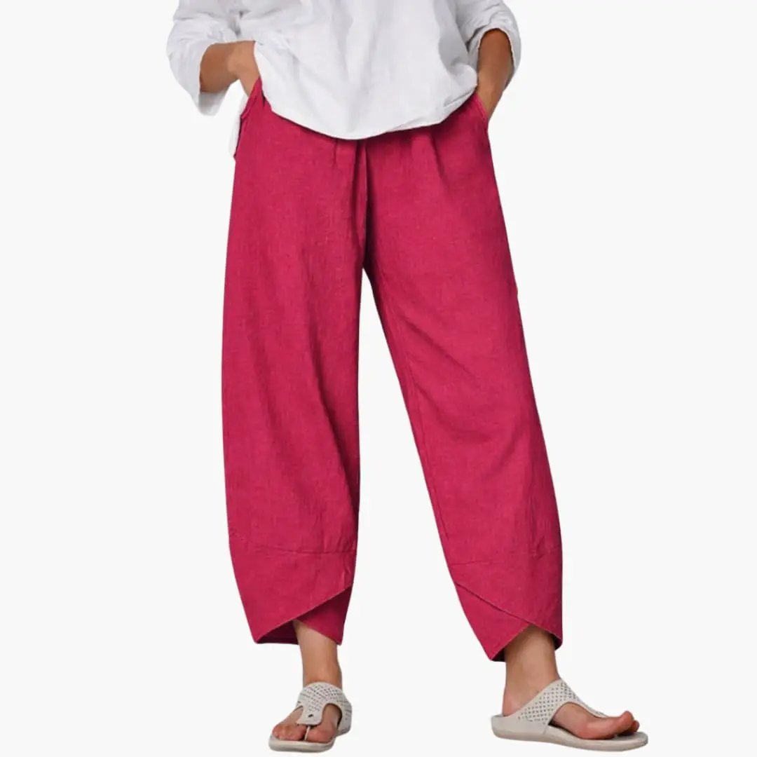 Women’s Elastic Waist Tapered Pants Full-Length Everyday Trousers