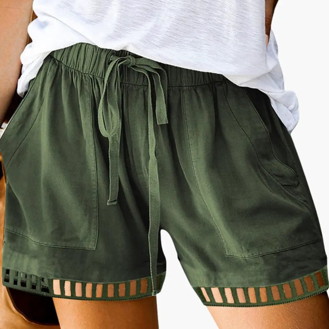 Women’s Loose Fit Drawstring Shorts with Hem Inserts