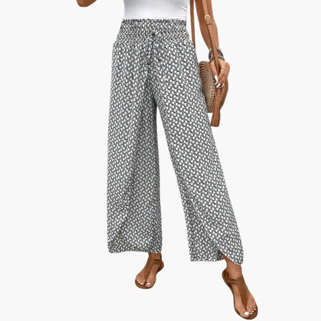 Women’s Palazzo Pants with Elastic Waistband and Printed Pattern