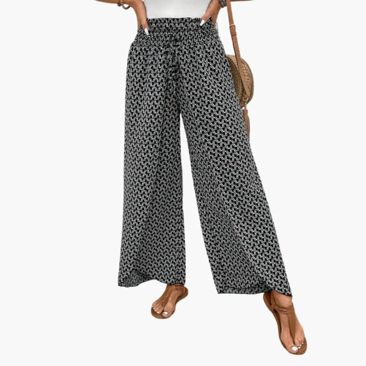 Women’s Palazzo Pants with Elastic Waistband and Printed Pattern