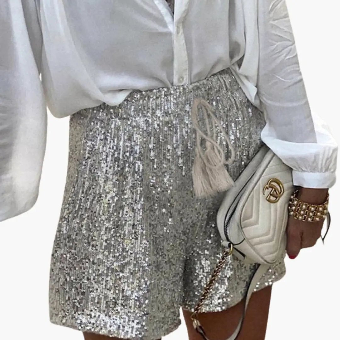 Women's Sequin Shorts with Elastic Waist and Drawstring