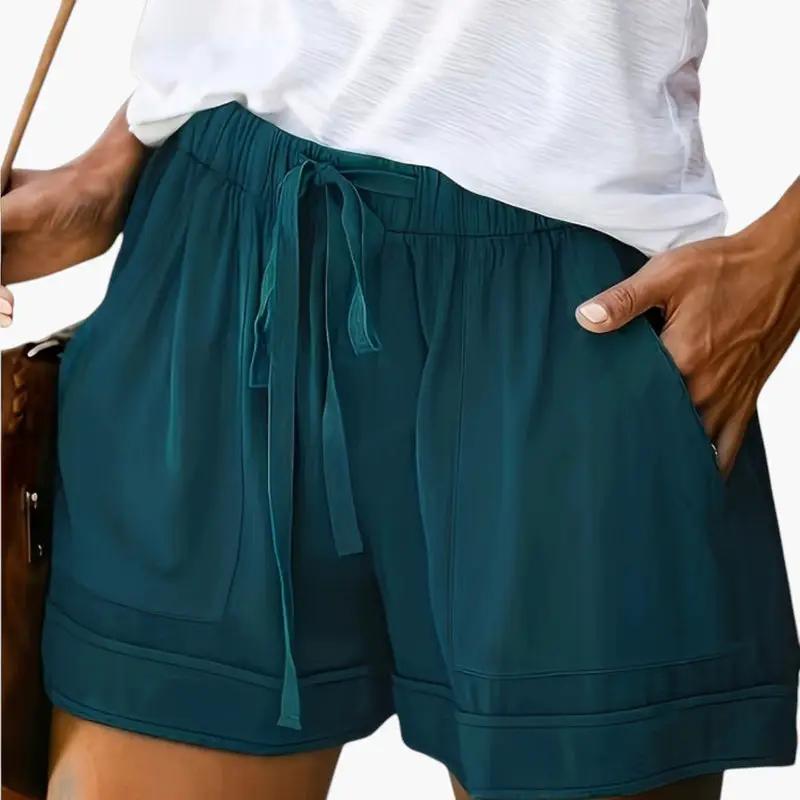 Women's Shorts with Drawstring Waistband and Relaxed Fit
