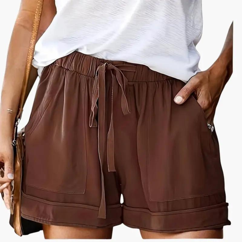 Women's Shorts with Drawstring Waistband and Relaxed Fit