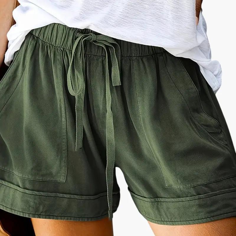 Women's Shorts with Drawstring Waistband and Relaxed Fit