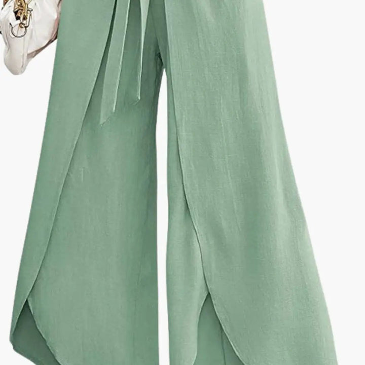 Women’s Summer Pants with Tie Belt and Wide Leg
