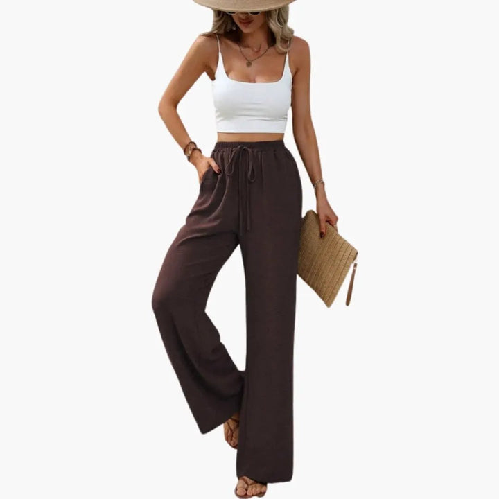 Women’s Wide Leg Summer Pants with Elastic Waist – Pull-On Full-Length Trousers