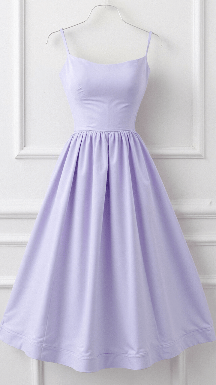Women's Midi Dress - Spaghetti Strap Scoop Neck Gathered A-Line Skirt