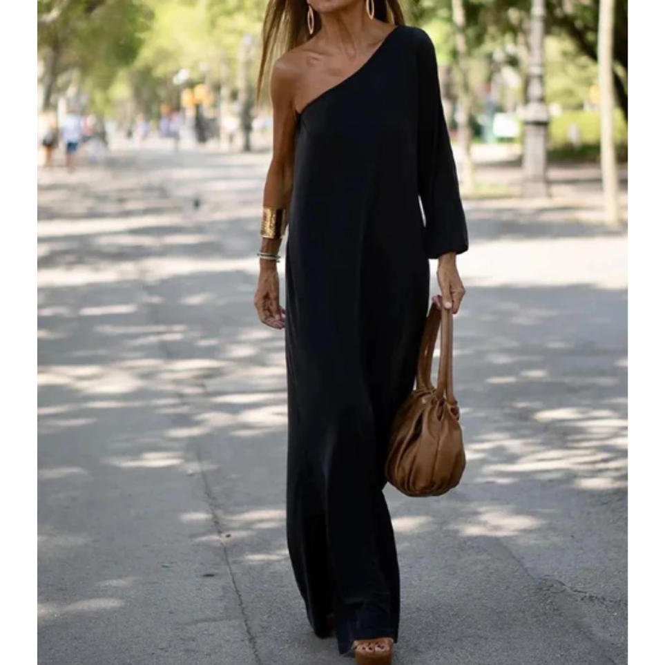Women's Long Sleeves One Shoulder Loose Fit Dress | Maxi