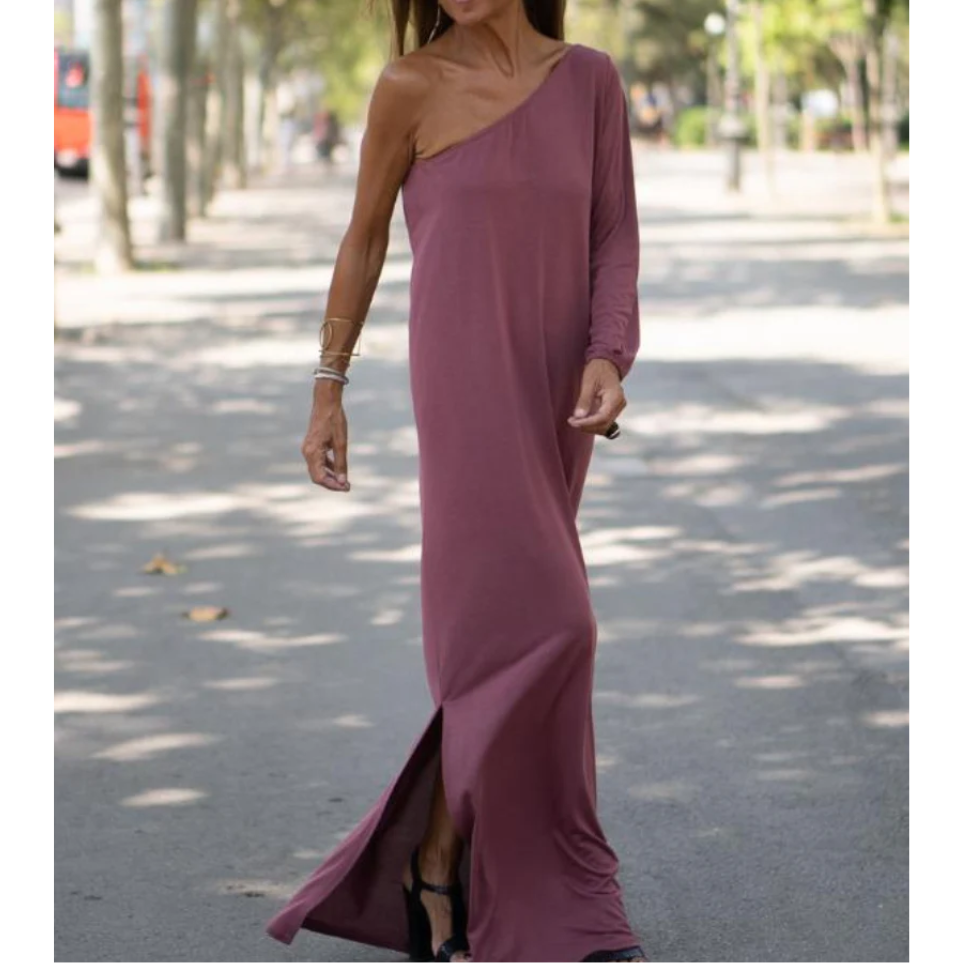 Women's Long Sleeves One Shoulder Loose Fit Dress | Maxi