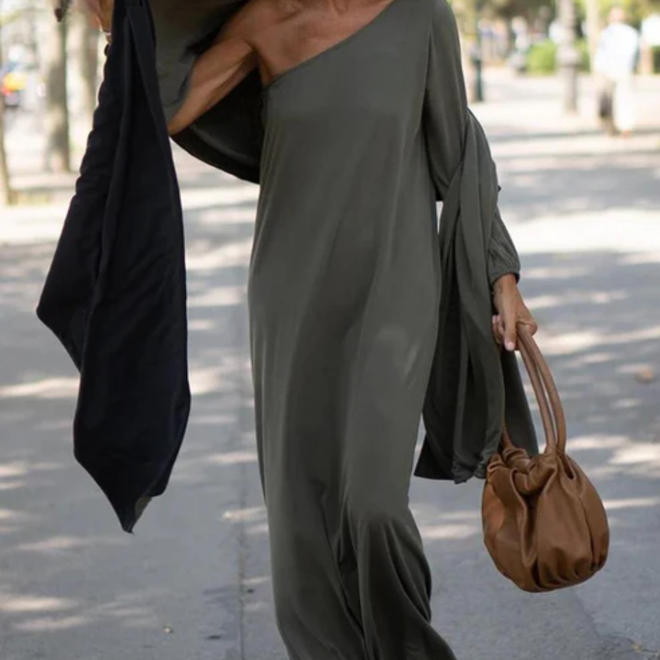 Women's Long Sleeves One Shoulder Loose Fit Dress | Maxi