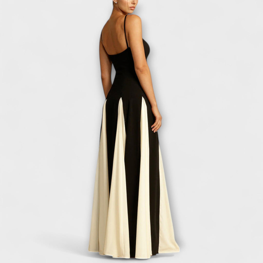 Classic Elegance A-Line Maxi Dress with Tulle Panels