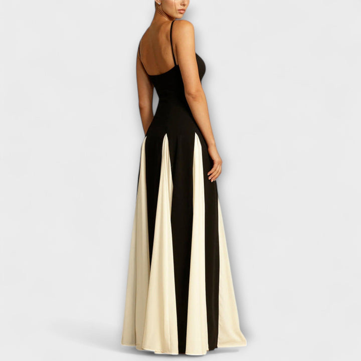 Classic Elegance A-Line Maxi Dress with Tulle Panels