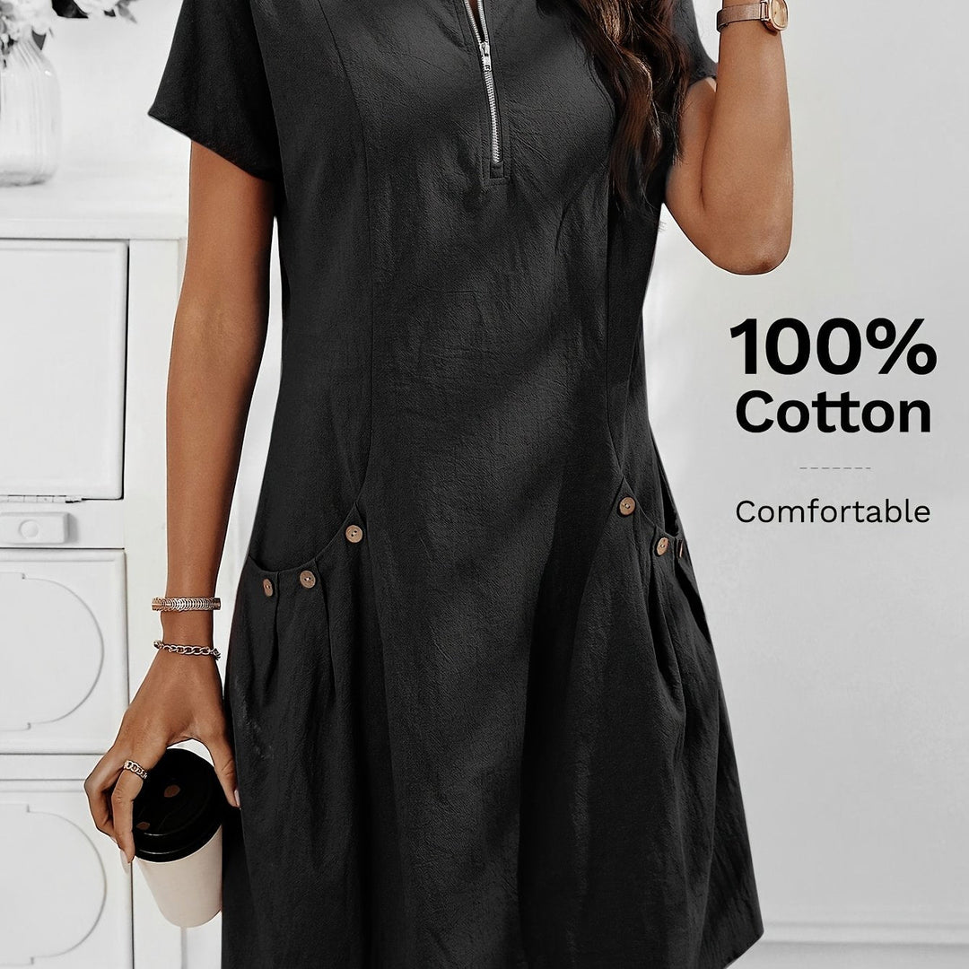 Women's Short Sleeves Zip Neck Summer Casual Dress