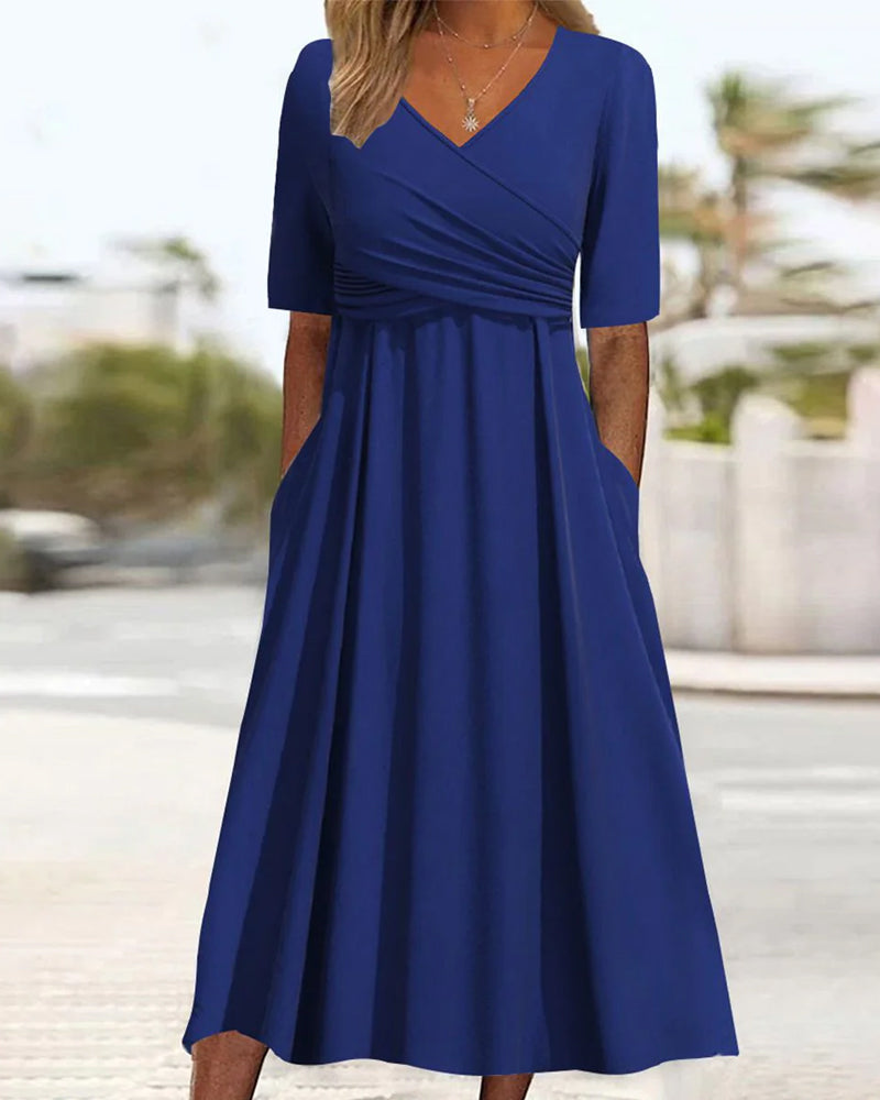 Women's Stylish V-Neck 3/4 Sleeve Wrap Dress | Midi
