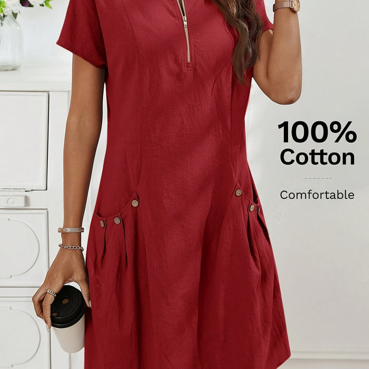 Women's Short Sleeves Zip Neck Summer Casual Dress