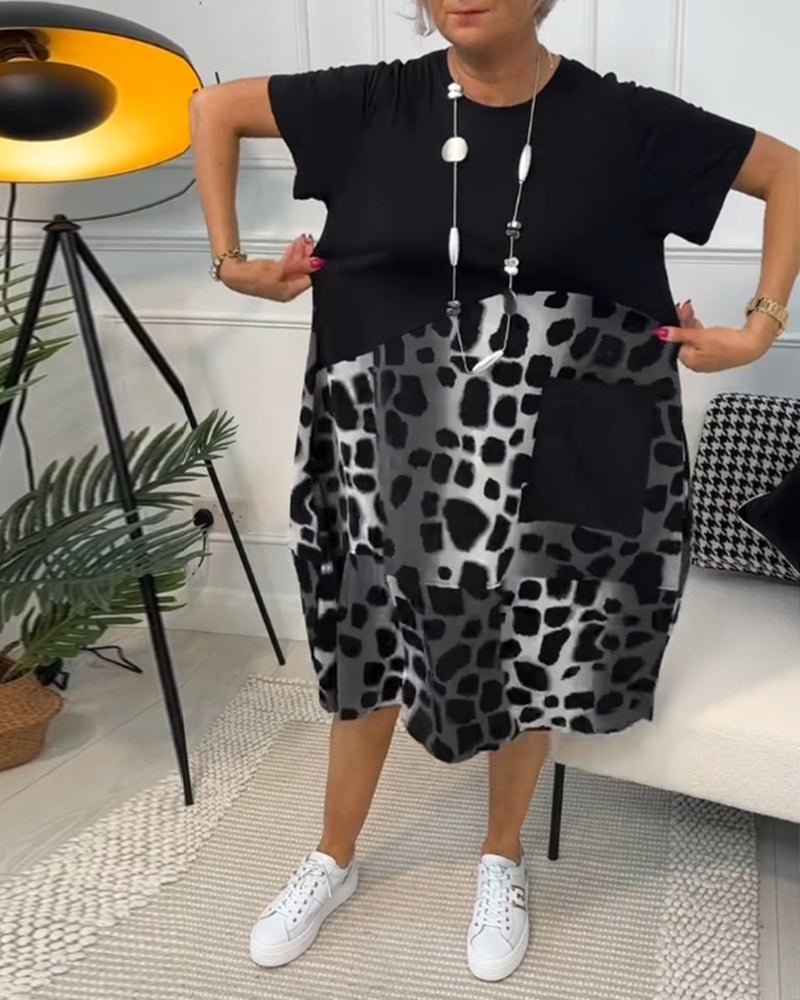 Women's Short Sleeve Contrast Print | Midi