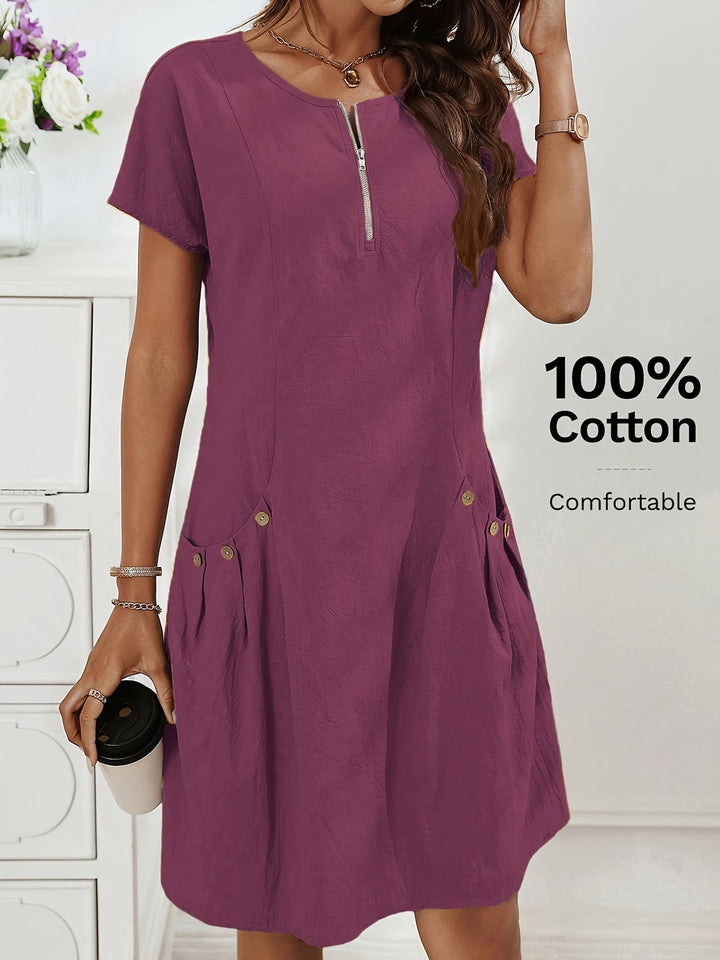 Women's Short Sleeves Zip Neck Summer Casual Dress