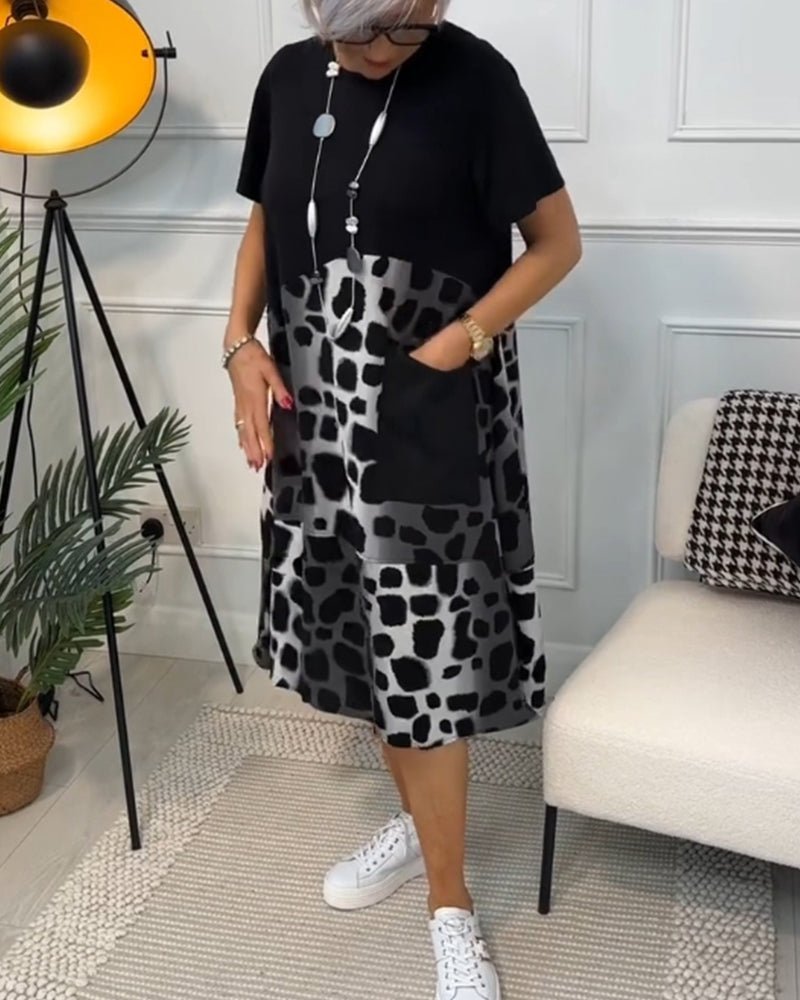 Women's Short Sleeve Contrast Print | Midi