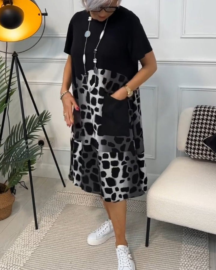 Women's Short Sleeve Contrast Print | Midi