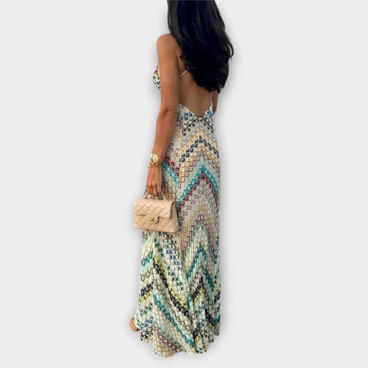 Colorful Herringbone Pattern Maxi Dress