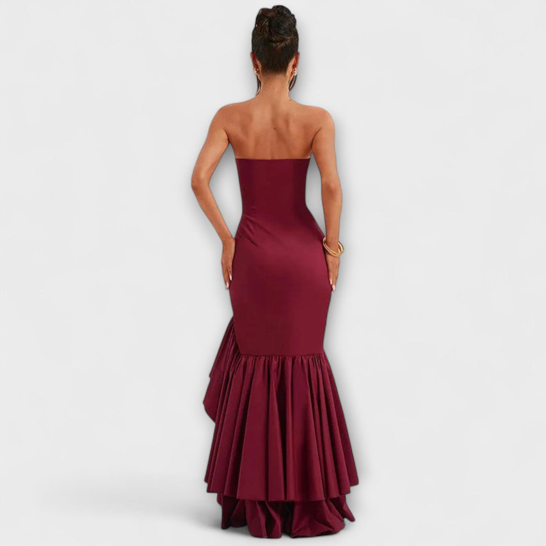 Off-Shoulder Slim Fit Maxi Dress with Asymmetrical Hem