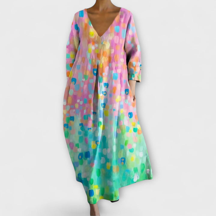 Colorful Dress with V-Neck