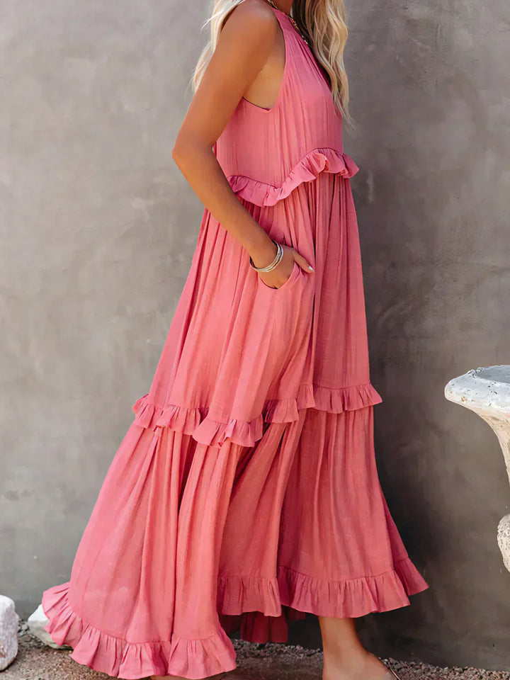 Women's Halter Summer Dress with Ruffles | Maxi