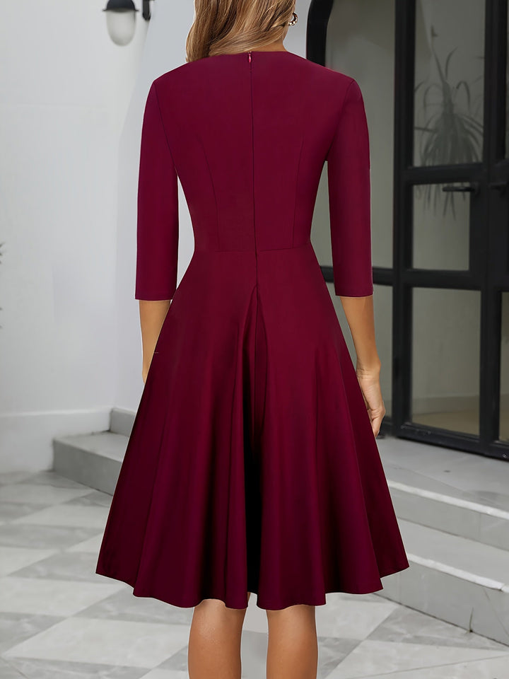 Women's Vintage A-Line 3/4 Sleeve Midi Evening Dress | Round Neck