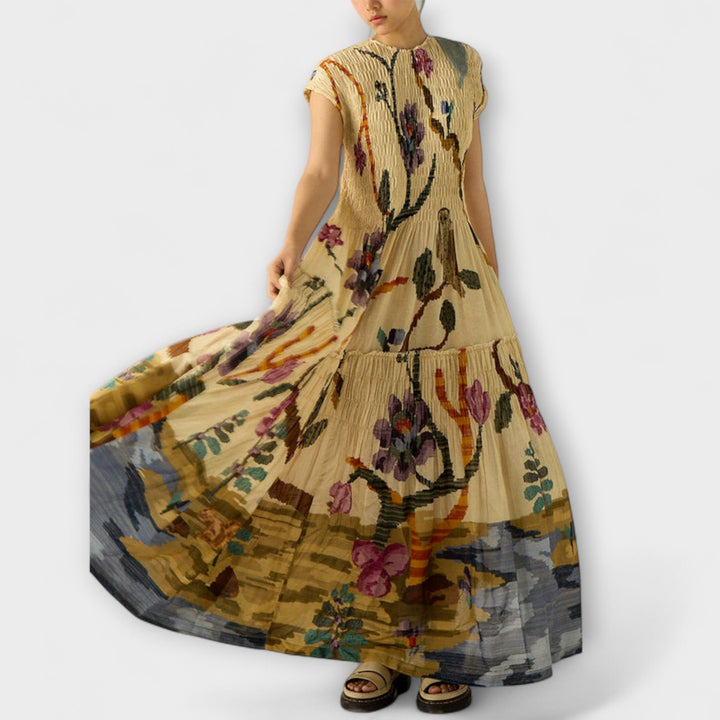 Pleated Dress with Animal Print