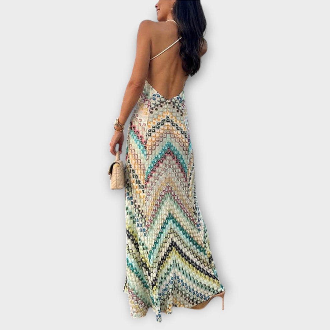 Colorful Herringbone Pattern Maxi Dress