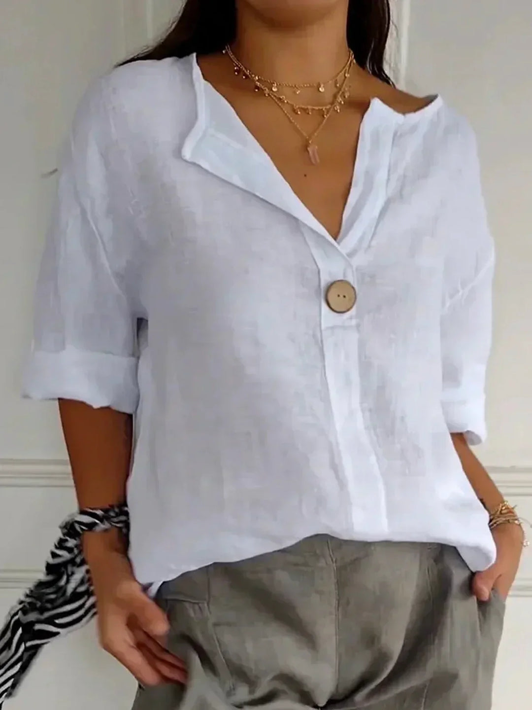 Women's 3/4 Sleeve Shirt  | V-neck