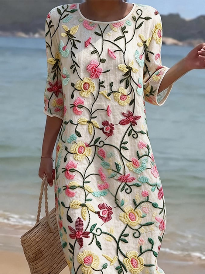 Women's Casual Floral Print Round Neck Dress