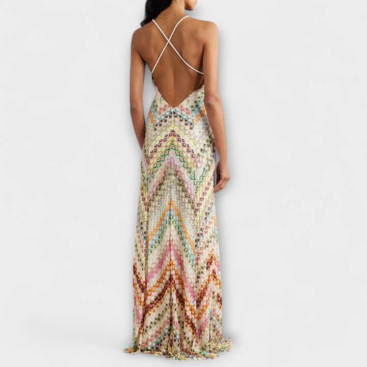 Colorful Herringbone Pattern Maxi Dress