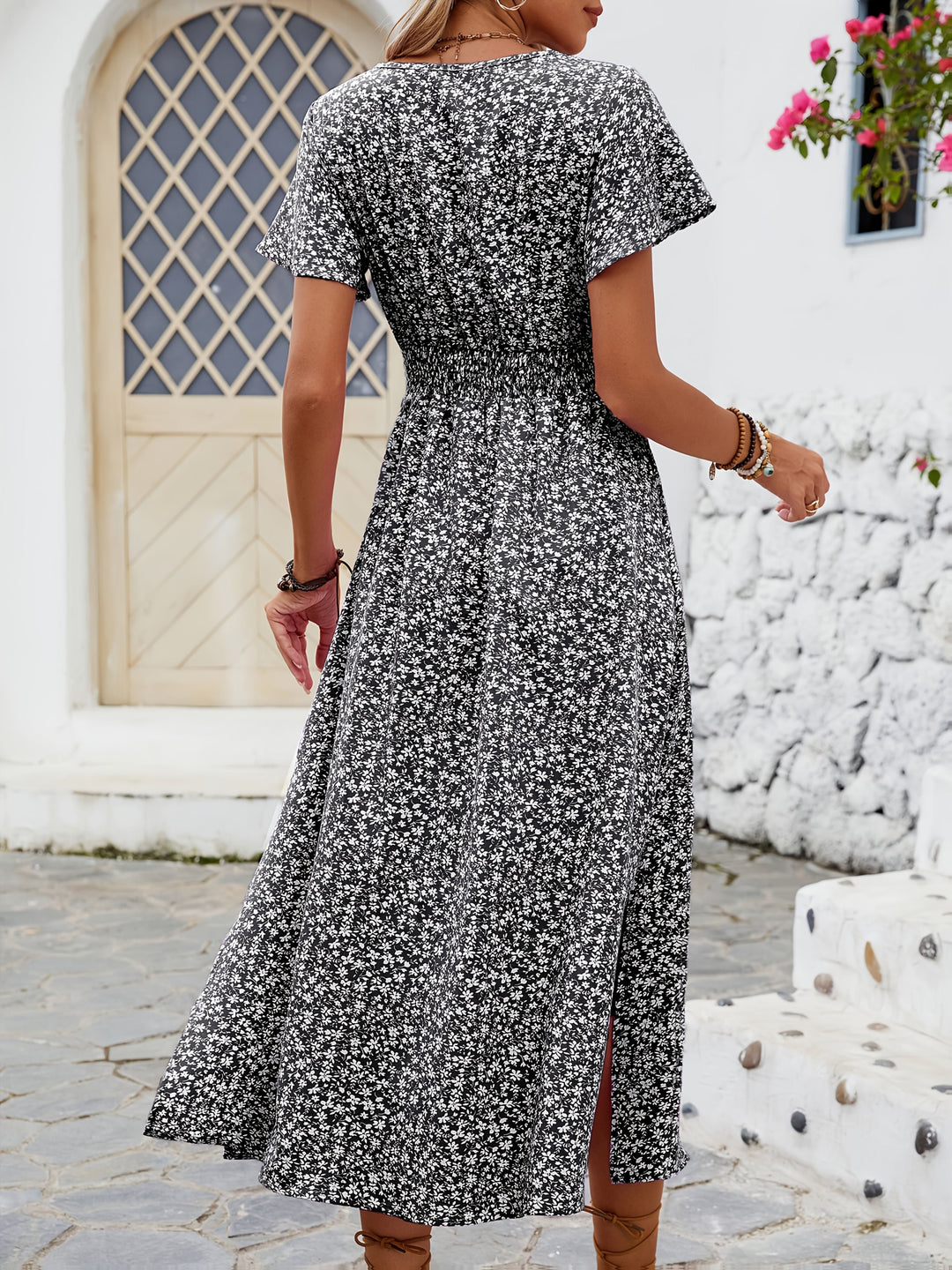 Women's Wrap V-Neck Butterfly Sleeve Thigh-High Slit Dress
