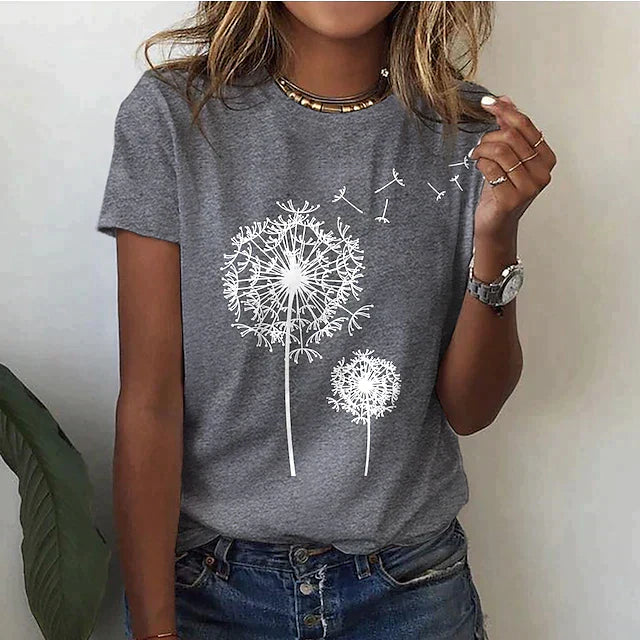Women's Printed Round Neck Short Sleeve T Shirt | Casual