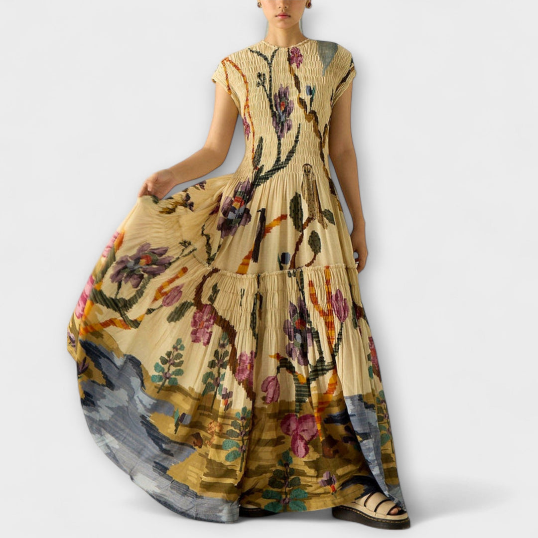 Pleated Dress with Animal Print
