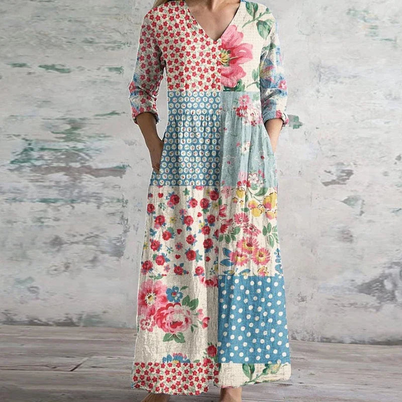 Kristen | Colorful Patchwork Floral Dress