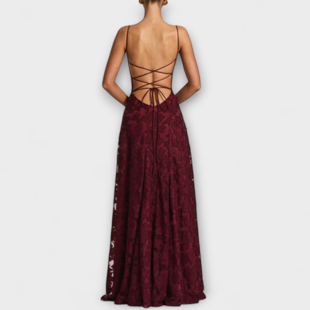Stylish Floral Lace Maxi Dress with Spaghetti Straps