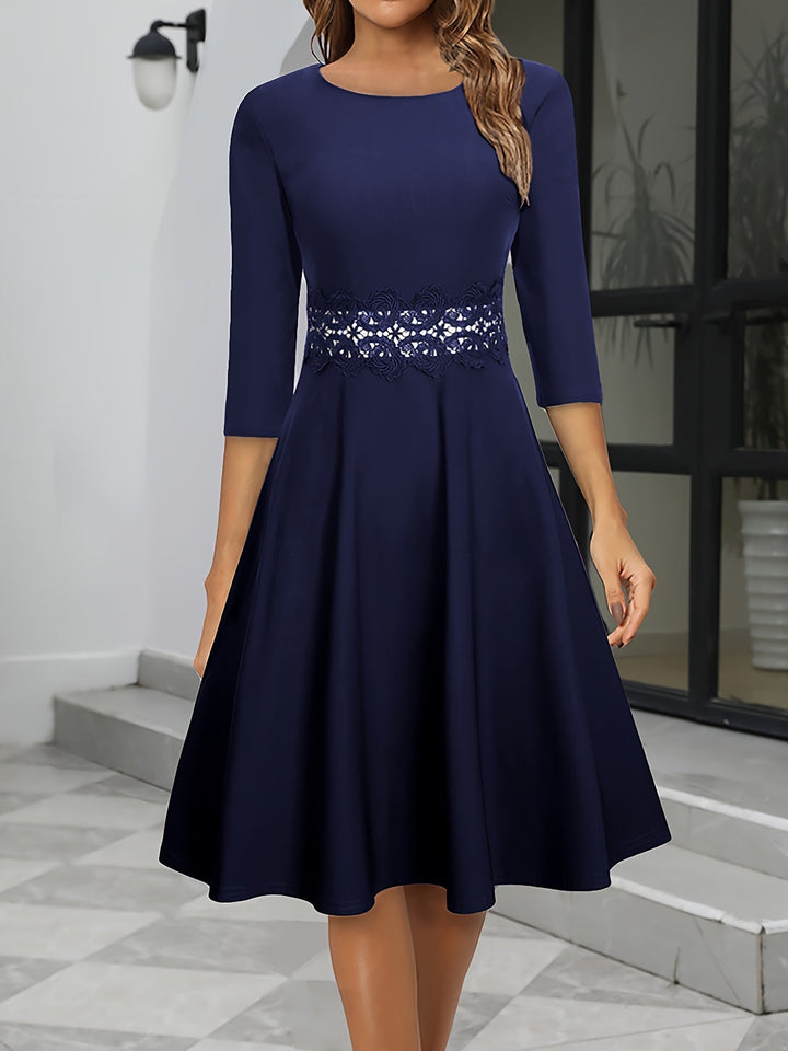 Women's Vintage A-Line 3/4 Sleeve Midi Evening Dress | Round Neck