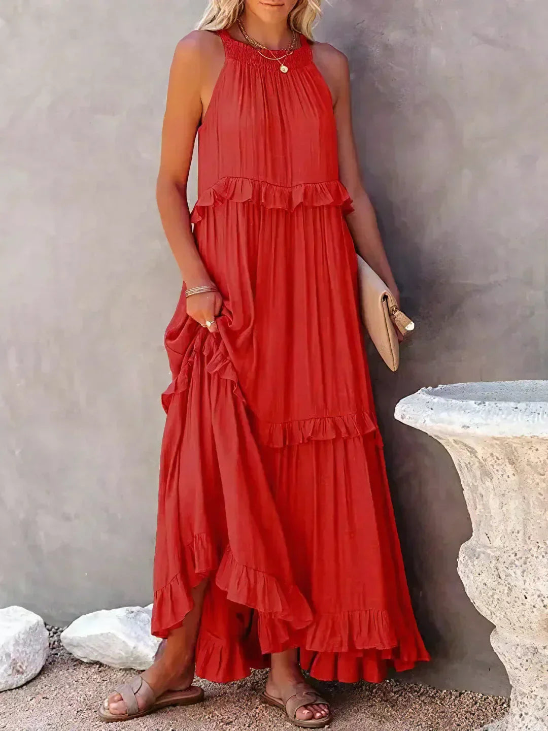 Women's Halter Summer Dress with Ruffles | Maxi