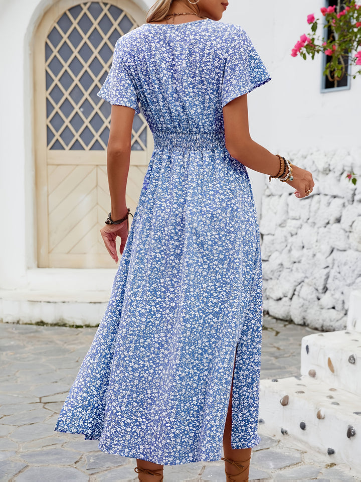 Women's Wrap V-Neck Butterfly Sleeve Thigh-High Slit Dress
