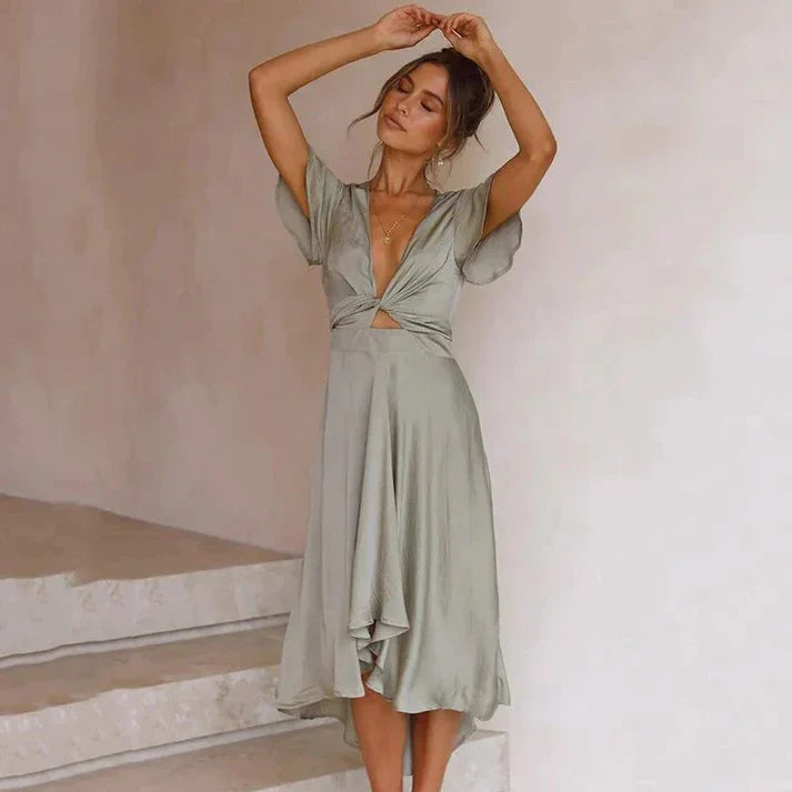 Women's Flutter Sleeves Summer Dress with Plunging V Neckline | Mini