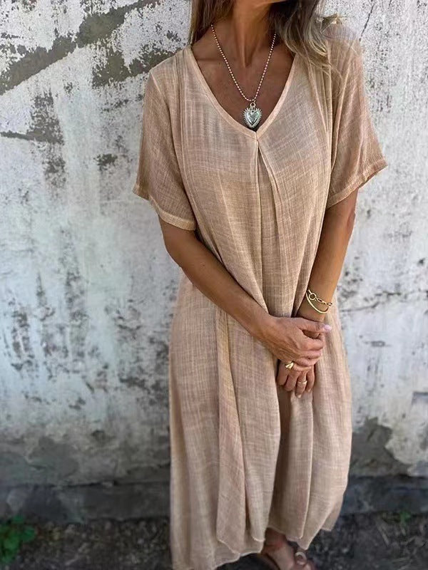 Women's V-Neck Summer Midi Dress | Short Sleeve