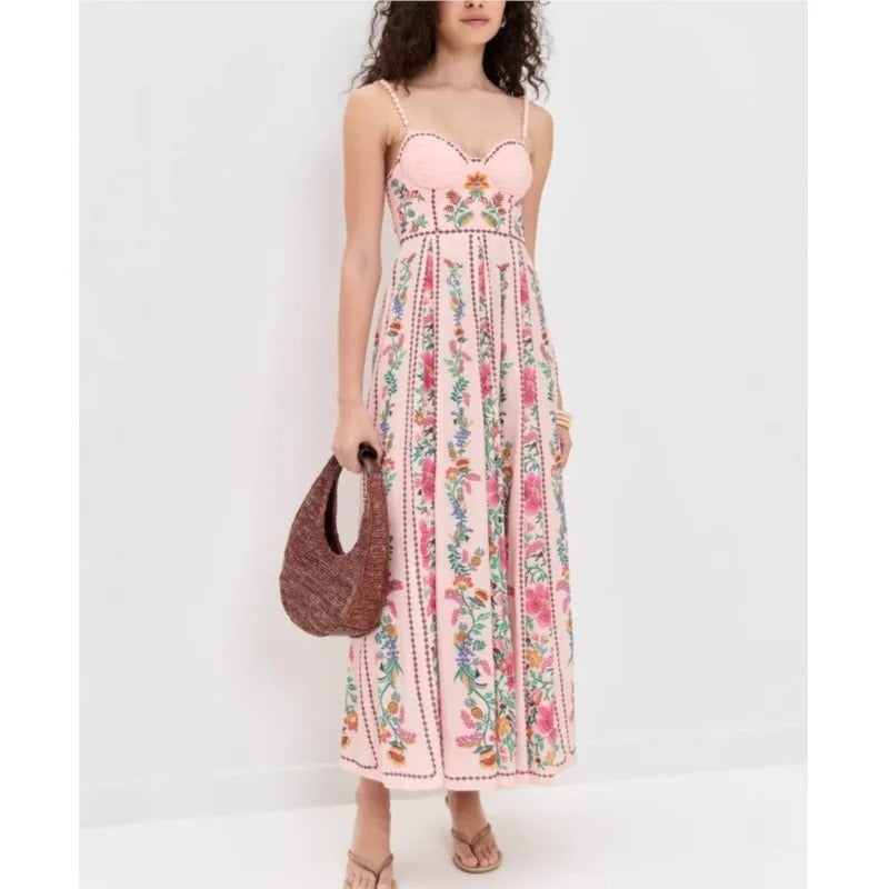 Faelira | Forest Print Beaded Strap Maxi Dress