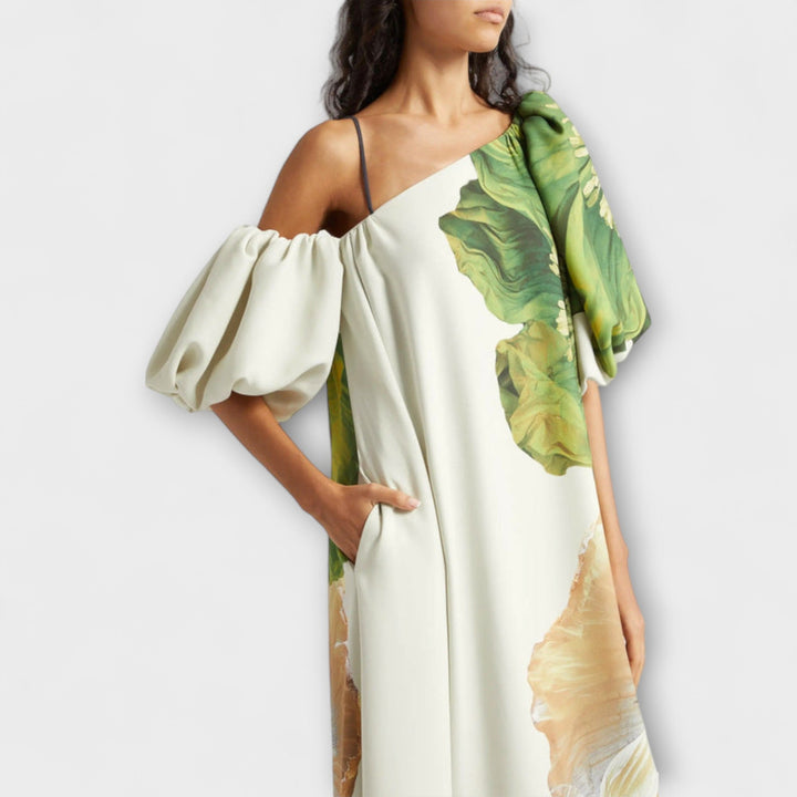 Asymmetrical Floral Maxi Dress