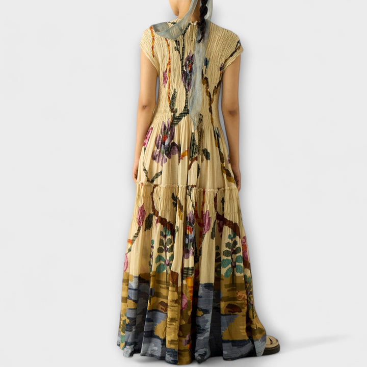Pleated Dress with Animal Print